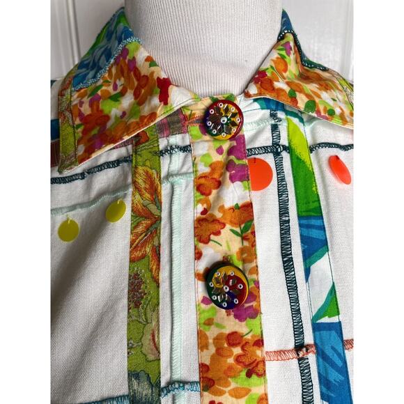 Sandy Starkman Jacket Womens Sz Small White Floral Button Front 80s 90s Colorful - Picture 4 of 9